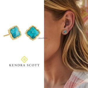 Kendra Scott Mallory Gold Stud Earrings in Variegated Turquoise Magnesite NWT